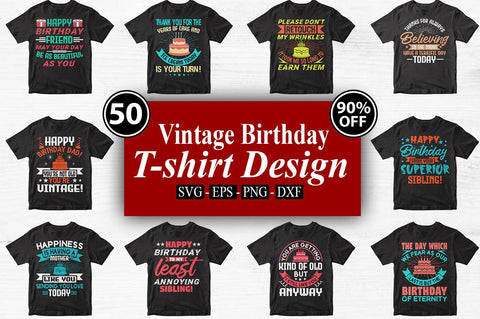 50 Vintage Birthday T-shirt design bundle-Trendy Pod Best T-Shirt Design Bundle SVG Svgcraft 