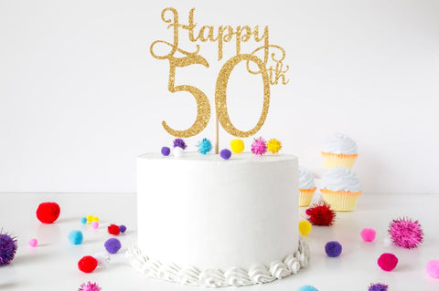50th Birthday Cake Topper SVG, png, ei, jpg & dxg - Fiftieth Birthday Party Decor SVG, Cake Toppers, Happy 50th Birthday Favor Topper Sublimation Pickled Thistle Creative 