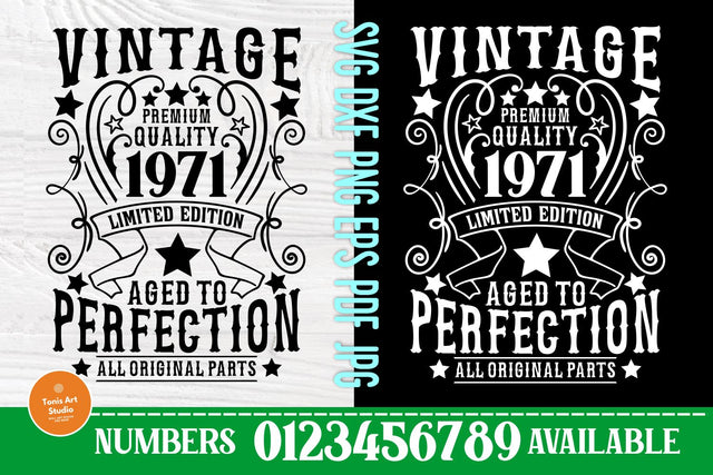 50th Birthday Svg, Aged to Perfection, Vintage Svg, Birthday Numbers SVG TonisArtStudio 