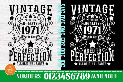 50th Birthday Svg, Aged to Perfection, Vintage Svg, Birthday Numbers SVG TonisArtStudio 