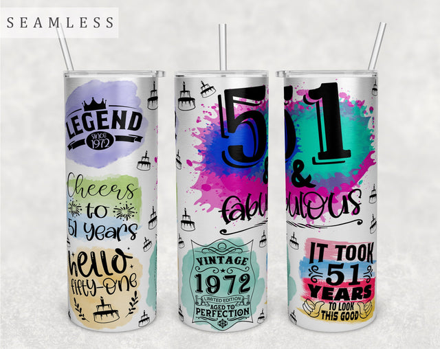 51st Birthday Tumbler Wrap, 20 Oz Skinny Tumbler Sublimation Design, Seamless 51 Birthday Tumbler PNG, Hello Fifty-One Tumbler Wrap Sublimation HappyDesignStudio 