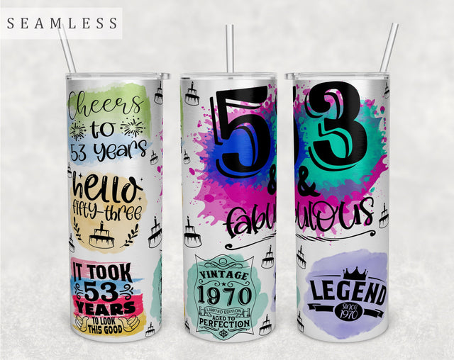 53rd Birthday Tumbler Wrap, 20 Oz Skinny Tumbler Sublimation Design, Seamless 53 Birthday Tumbler PNG, Hello Fifty-Three Tumbler Wrap Sublimation HappyDesignStudio 