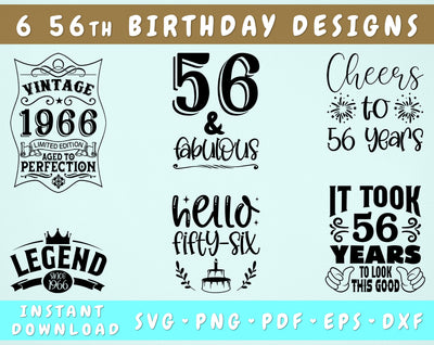56th Birthday SVG Bundle, 6 Designs, 56th Birthday Shirt SVG, 56 And Fabulous SVG, Cheers To 56 Years SVG, Legend Since 1967 SVG, Vintage 1967 SVG SVG HappyDesignStudio 