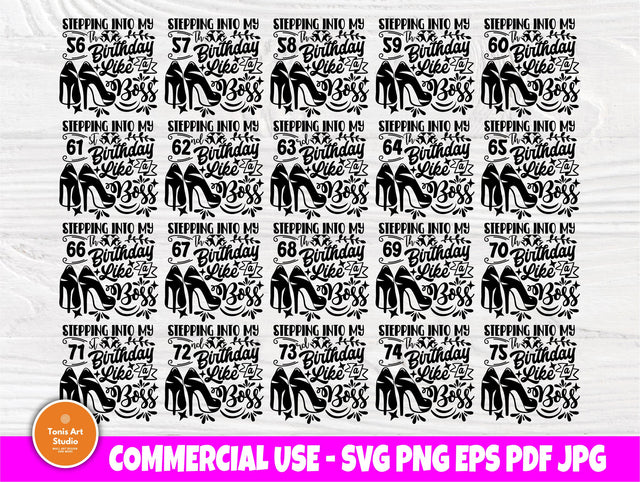 56th to 75th Birthday Like a Boss SVG, High Heels SVG TonisArtStudio 