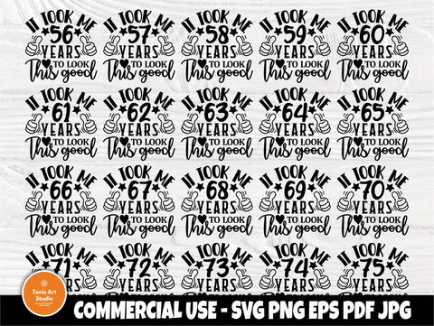 56th to 75th Birthday SVG Bundle, Shirt Designs SVG TonisArtStudio 