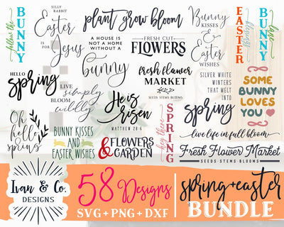 58 Spring & Easter Signs SVG Bundle | Farmhouse Svg | Spring Svg | Easter Svg | Commercial Use | Cricut | Silhouette | Digital Cut Files | DXF PNG (1379192047) SVG Ivan & Co. Designs 