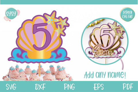 5th Birthday Mermaid Layered Cake Topper SVG SVG OyoyStudioDigitals 