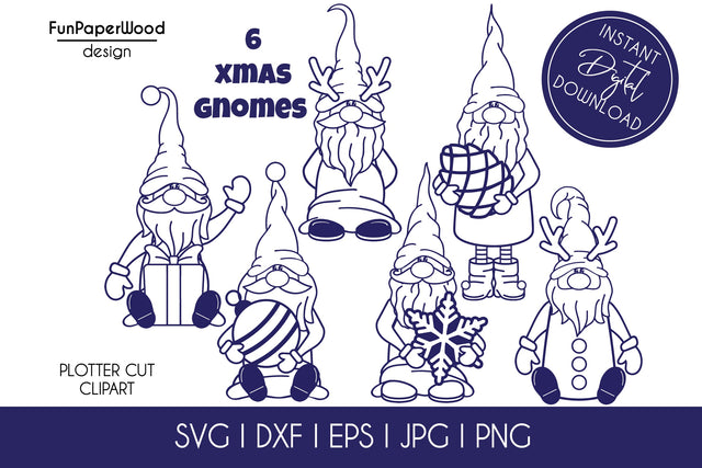 6 Christmas gnomes bundle SVG DXF EPS JPG PNG SVG FunPaperWood 