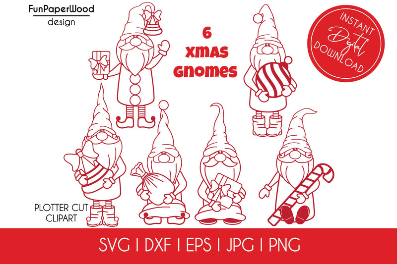 6 Christmas gnomes bundle svg dxf eps jpg png SVG FunPaperWood 