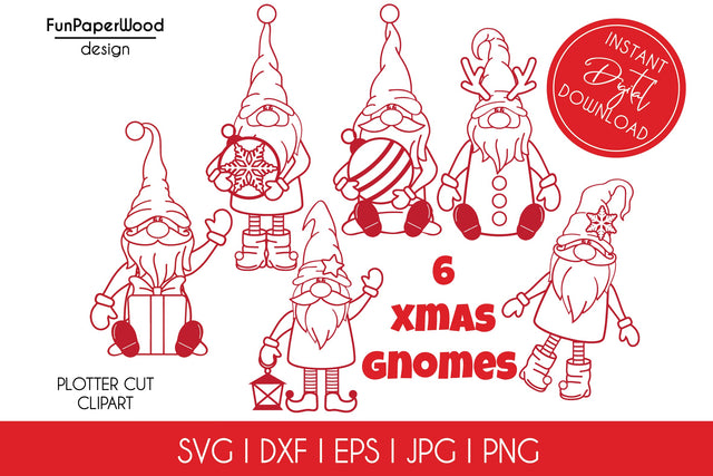 6 Christmas gnomes bundle svg dxf eps jpg png SVG FunPaperWood 