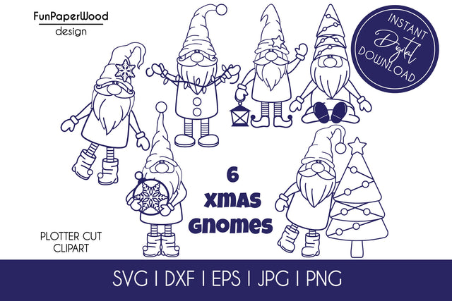 6 Christmas gnomes bundle svg dxf eps jpg png SVG FunPaperWood 
