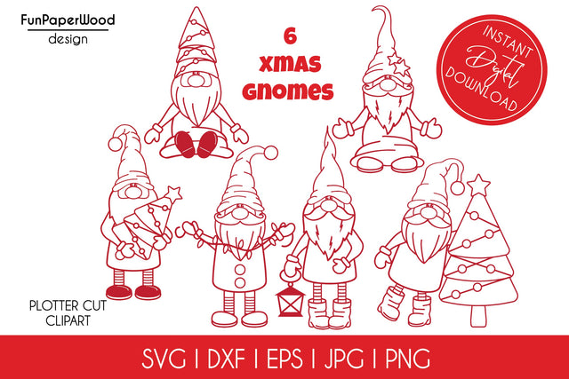 6 Christmas gnomes bundle svg dxf eps jpg png SVG FunPaperWood 