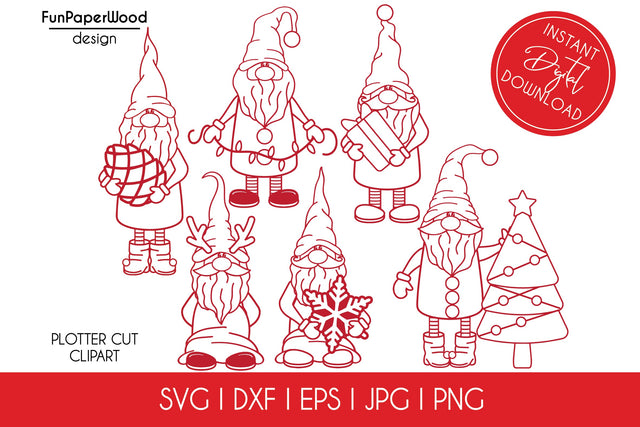 6 Christmas gnomes bundle svg dxf eps jpg png SVG FunPaperWood 
