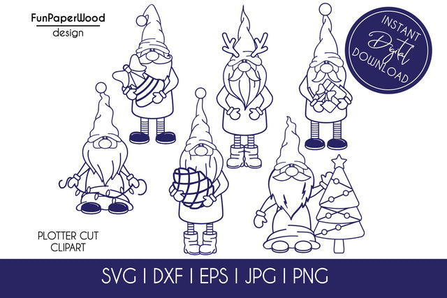 6 Christmas gnomes bundle SVG DXF EPS JPG PNG SVG FunPaperWood 