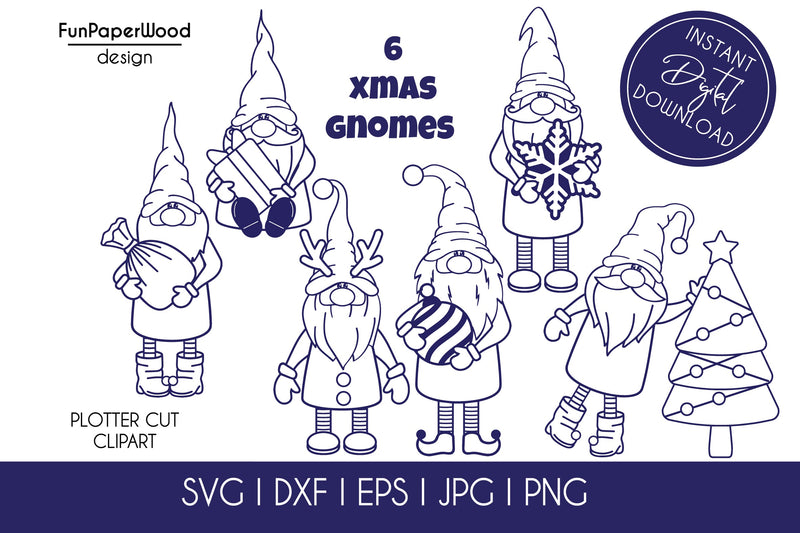6 Christmas gnomes bundle SVG DXF EPS JPG PNG SVG FunPaperWood 