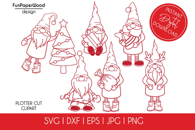 6 Christmas gnomes bundle SVG DXF EPS JPG PNG SVG FunPaperWood 