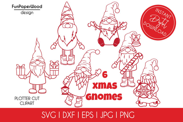 6 Christmas gnomes bundle SVG DXF EPS JPG PNG SVG FunPaperWood 