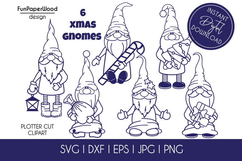 6 Christmas gnomes bundle svg dxf eps jpg png SVG FunPaperWood 