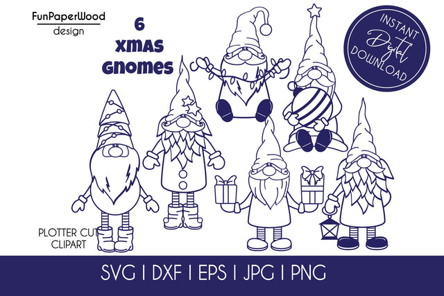 6 Christmas gnomes bundle SVG DXF EPS JPG PNG SVG FunPaperWood 