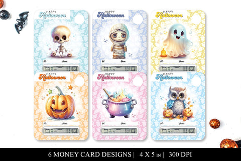 6 Cute Kids Halloween Money Card PNG Print Then Cut Files Sublimation BijouBay 