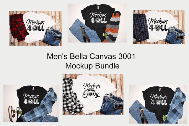 6 Men's Bella Canvas 3001 Mockup Bundle, White Bella Canvas 3001 Mockup, Black and White, Digital Mock Ups,Flat lays image,Instant Download Mock Up Photo ArtStudio 