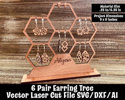 6 Pair Earring Tree Vector Laser Cut File SVG Design Shark 
