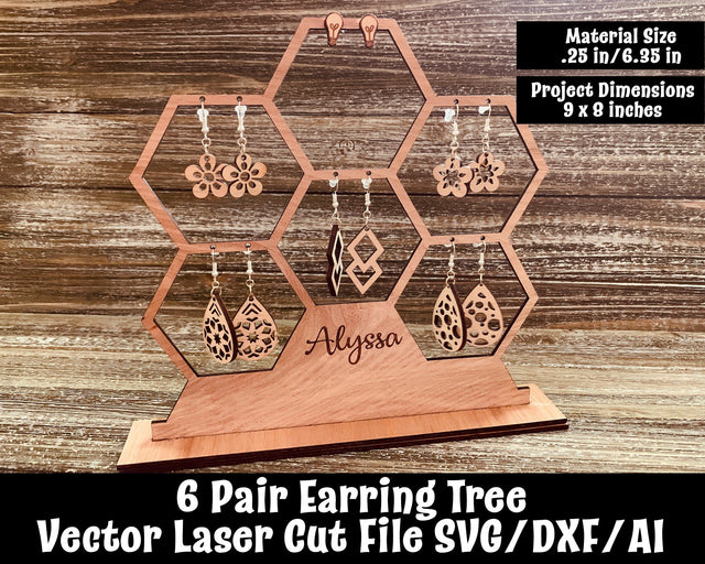 6 Pair Earring Tree Vector Laser Cut File SVG Design Shark 