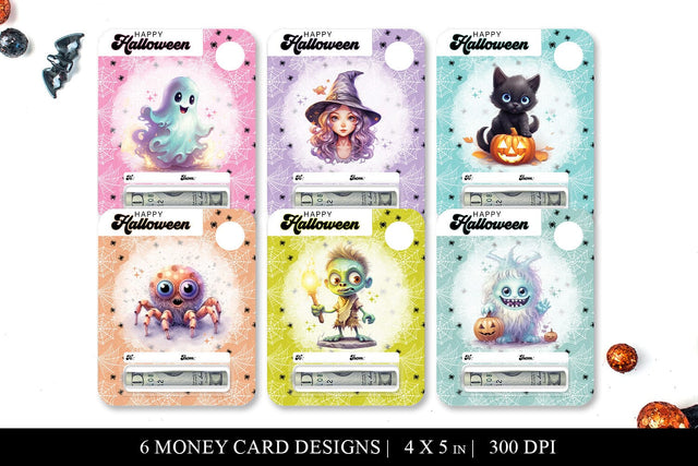 6 Premium Kids Halloween Money Card PNG Print Then Cut Files Sublimation BijouBay 
