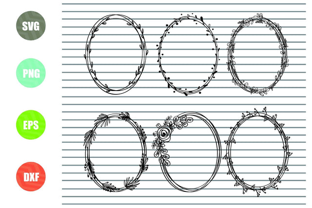 6 Styles Hand Drawn Circle Laurel Wreath Svg Png Dxf Eps Cut Files SVG Artstoredigital 
