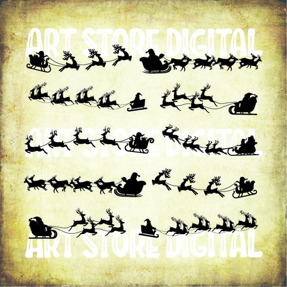 6 Styles Santa Sleigh Svg, Christmas Svg Png Eps Dxf Cut Files SVG Artstoredigital 