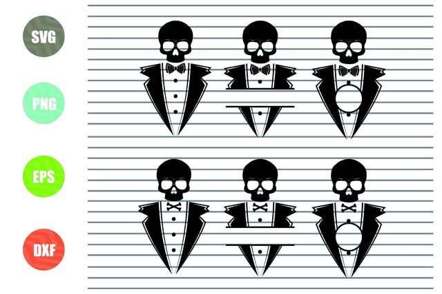 6 Styles Skull Bow Tie Monogram Svg - Halloween Svg Png Dxf Eps Cut Files SVG Artstoredigital 