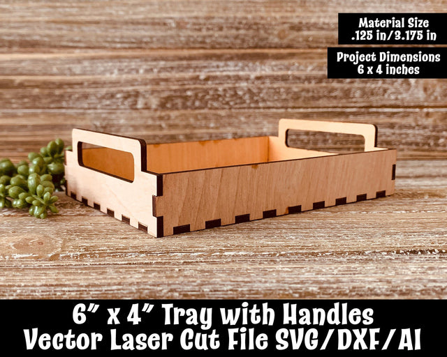 6" x 4" Tray with handles Laser Cut File SVG Design Shark 