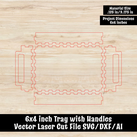 6" x 4" Tray with handles Laser Cut File SVG Design Shark 