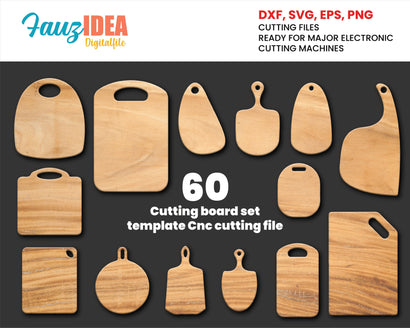 60 Cutting Board Svg Bundle, DXF Cutting boards silhouettes, Boards for serving dishes cdr, dxf Laser cutting kit, vector file, Wooden plate for kitchen wood working cnc Template Clipart. SVG Fauz 