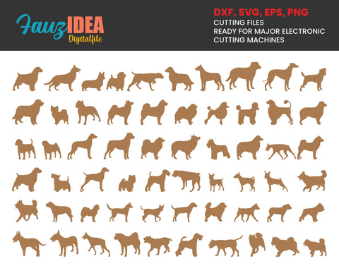 60 Dog Breed Silhouette svg Bundle, Dog png dxf svg, Dog Shape SVG Bundle, Dog Vector Bundle, Dog svg File For Cricut, Ready to print SVG Fauz 