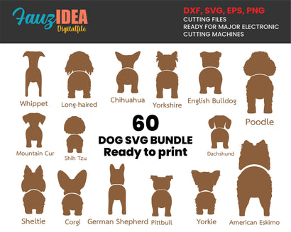 60 DOG SVG BUNDLE, Dog butt, Dog file bundle, Dog back bundle. dog images included. Dog design clip art. Instant download files, cut files SVG Fauz 