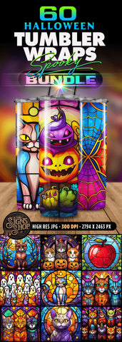 60 Halloween Tumbler Wraps Bundle | Stained glass Sublimation The Vintage Signs Shop 