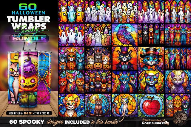 60 Halloween Tumbler Wraps Bundle | Stained glass Sublimation The Vintage Signs Shop 