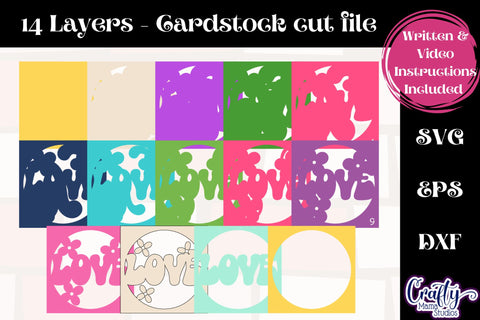60s Svg Shadow Box, 3D Layered Hippie Love Svg Cut File SVG Crafty Mama Studios 