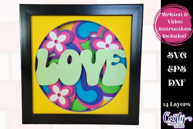 60s Svg Shadow Box, 3D Layered Hippie Love Svg Cut File SVG Crafty Mama Studios 