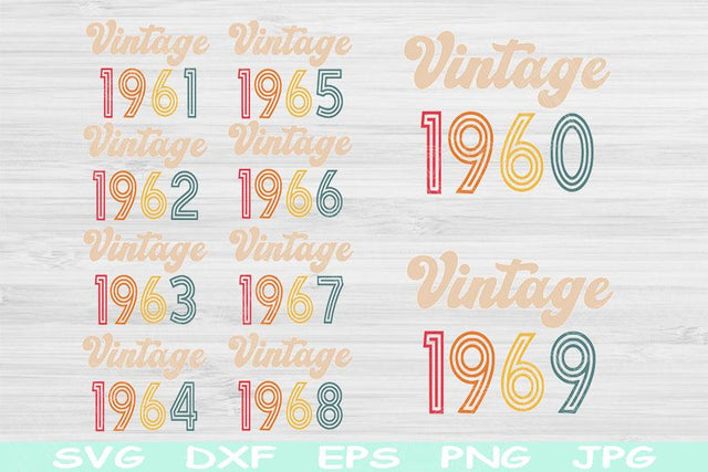 60th Birthday Svg, 50th Birthday Svg For Women, 1960-1969 Vintage Birthday Svg Files For Cricut, Adult Birthday Svg, Vintage 1961 Svg Dxf SVG TiffsCraftyCreations 