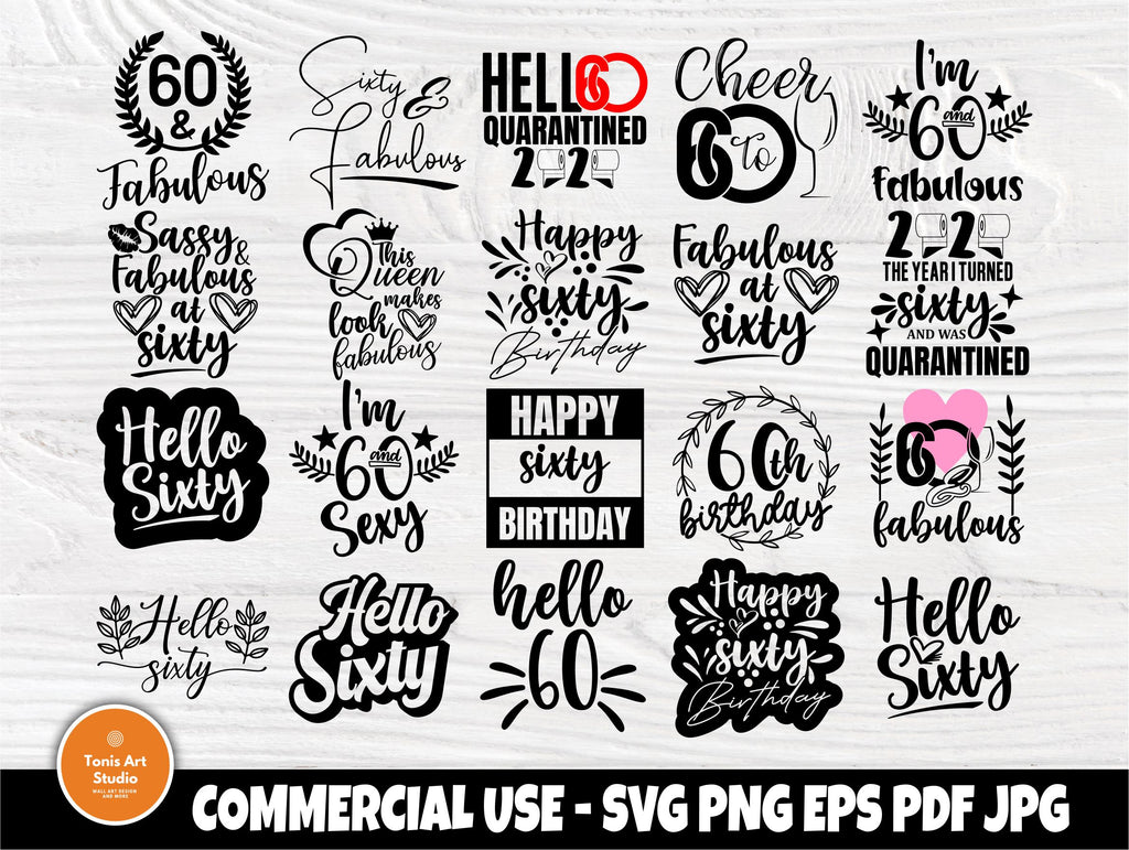 60th Birthday SVG Bundle, Birthday Shirt Designs - So Fontsy