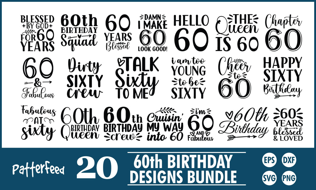 60th Birthday SVG Designs Bundle - So Fontsy