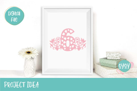 6th Birthday Cake Topper SVG with Flowers and Hearts SVG OyoyStudioDigitals 