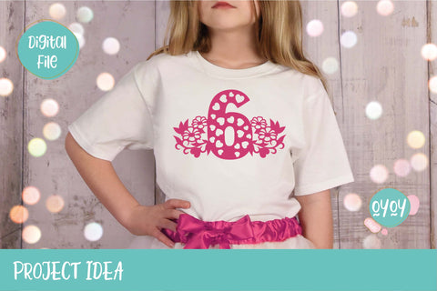 6th Birthday Cake Topper SVG with Flowers and Hearts SVG OyoyStudioDigitals 