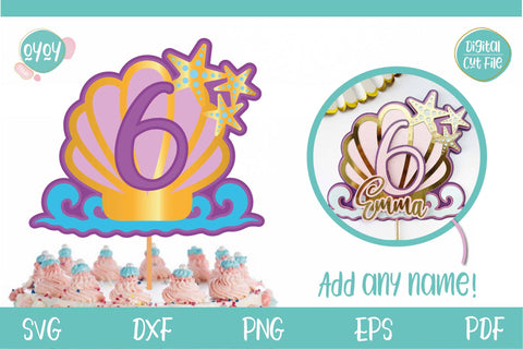 6th Birthday Mermaid Cake Topper SVG | 3D Layered Topper SVG OyoyStudioDigitals 
