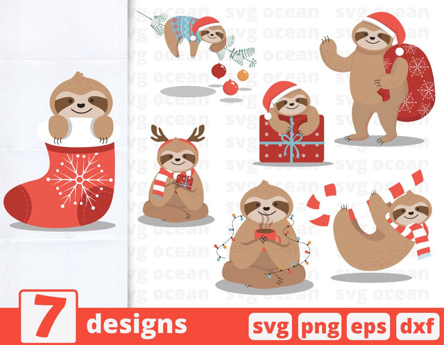 7 Christmas Sloth designs cricut svg SVG SvgOcean 