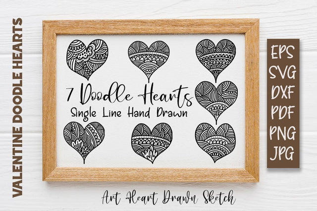 7 Mandala Doodles Heart Single line Sketch Design SVG Haksen 