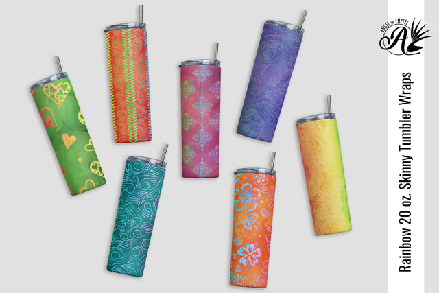 7 Seamless Rainbow 20oz Skinny Tumblers Sublimation Wraps Sublimation Angel on Empire 