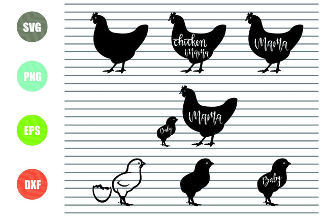 7 Styles Chicken Mama and Baby Svg Png Dxf Eps Cut Files SVG Artstoredigital 